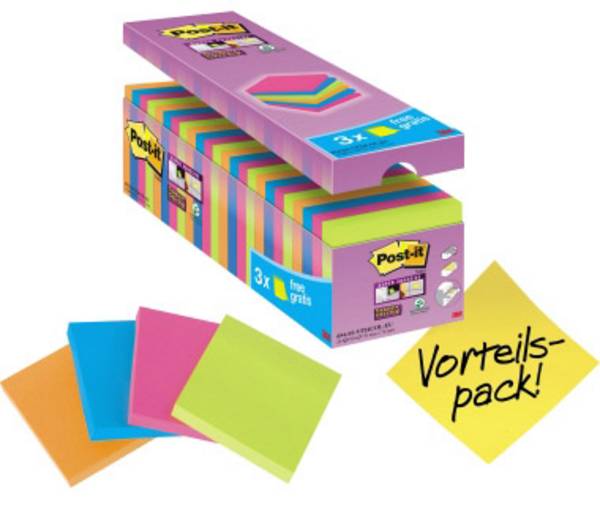 Post-it samolepící poznámka 654SE24P 76 mm x 76 mm  neonově oranžová, neonově zelená, ultrarůžová , ultramodrá  2160 listů