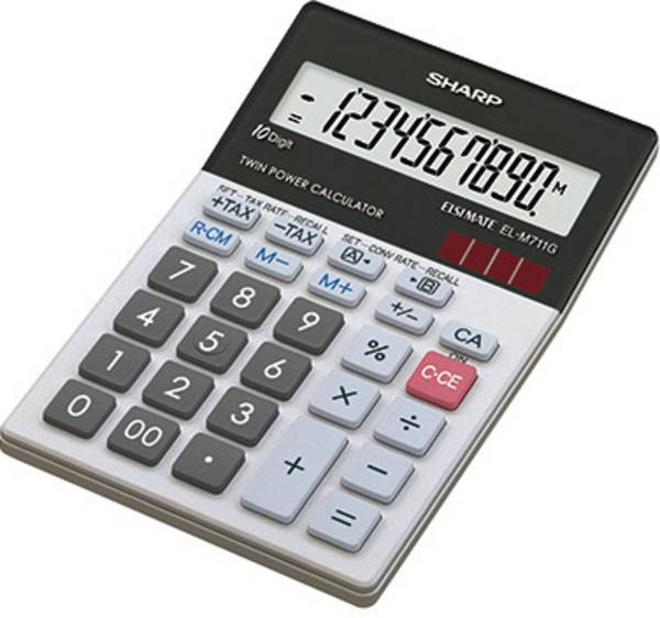 Sharp EL-M711G stolní kalkulačka černá, bílá Displej (počet míst): 10 solární napájení, na baterii (š x v x h) 100 x 33 x 152 mm
