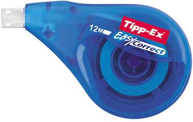 Korekční roller v modré průhledné obálce s potiskem 'Tipp-Ex Easy Correct 12m'.