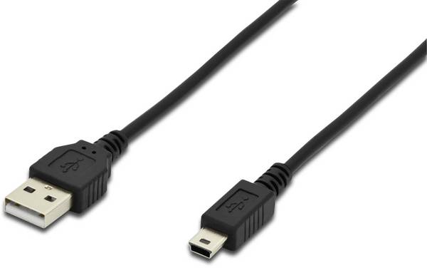 Digitus USB kabel USB 2.0 USB-A zástrčka, USB Mini-B zástrčka 1.80 m černá kulatý, dvoužilový stíněný AK-300130-018-S
