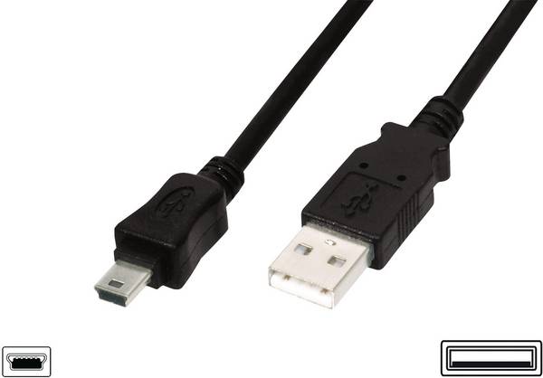 Digitus USB kabel USB 2.0 USB-A zástrčka, USB Mini-B zástrčka 3.00 m černá kulatý, dvoužilový stíněný AK-300130-030-S