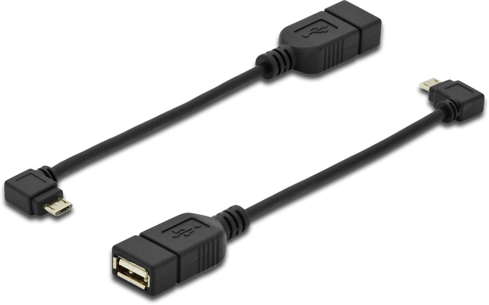 Dva černé USB kabelové adaptéry s micro-USB konektory na levé straně a standardními USB porty na straně pravé.