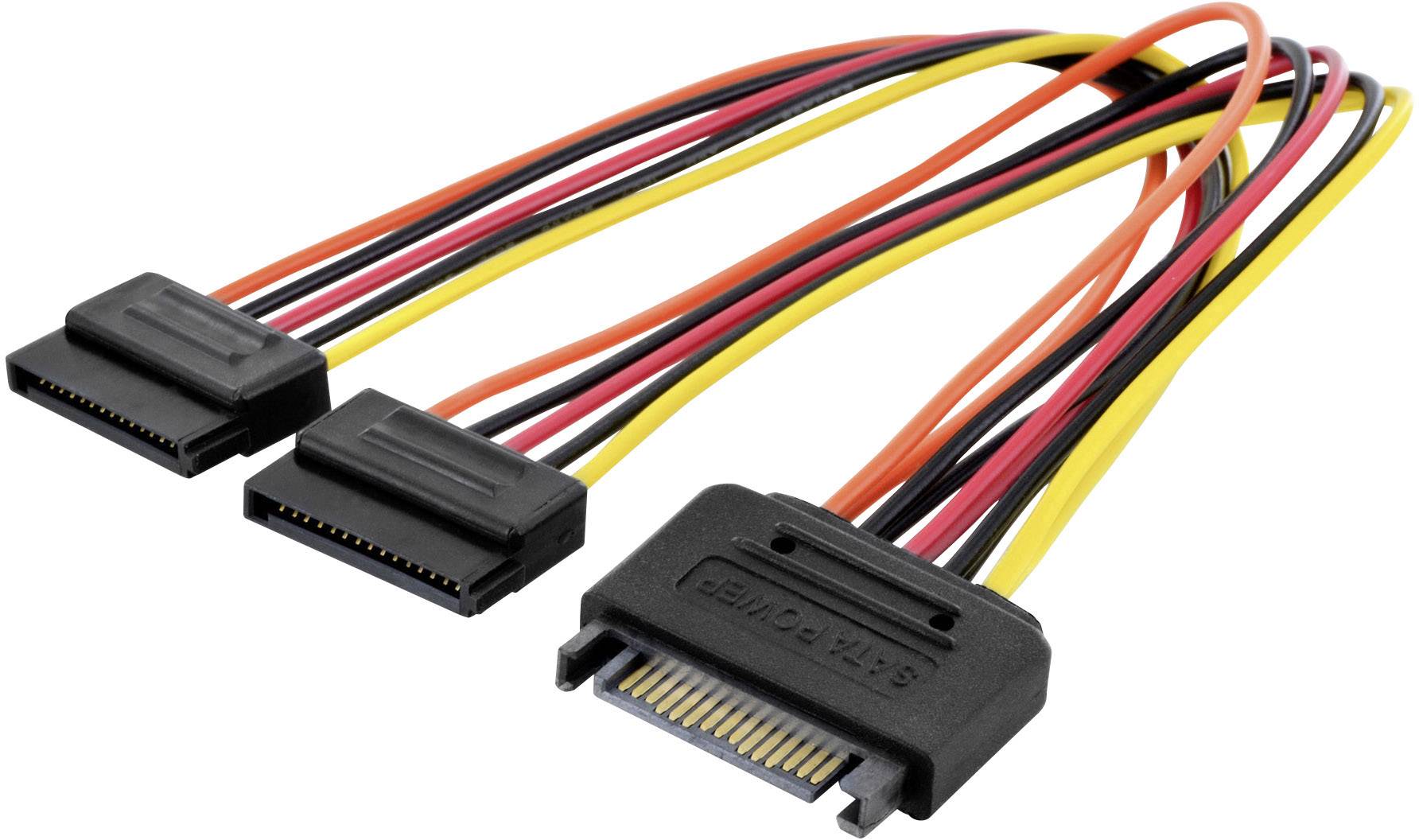 Napájecí kabel SATA se dvěma výstupy, používaný pro napájení interních počítačových disků.
