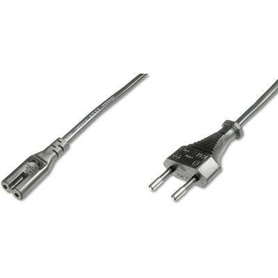 Evropská vidlice a síťový kabel se dvěma kolíky, propojené kabelem; často používané pro elektrické spotřebiče.