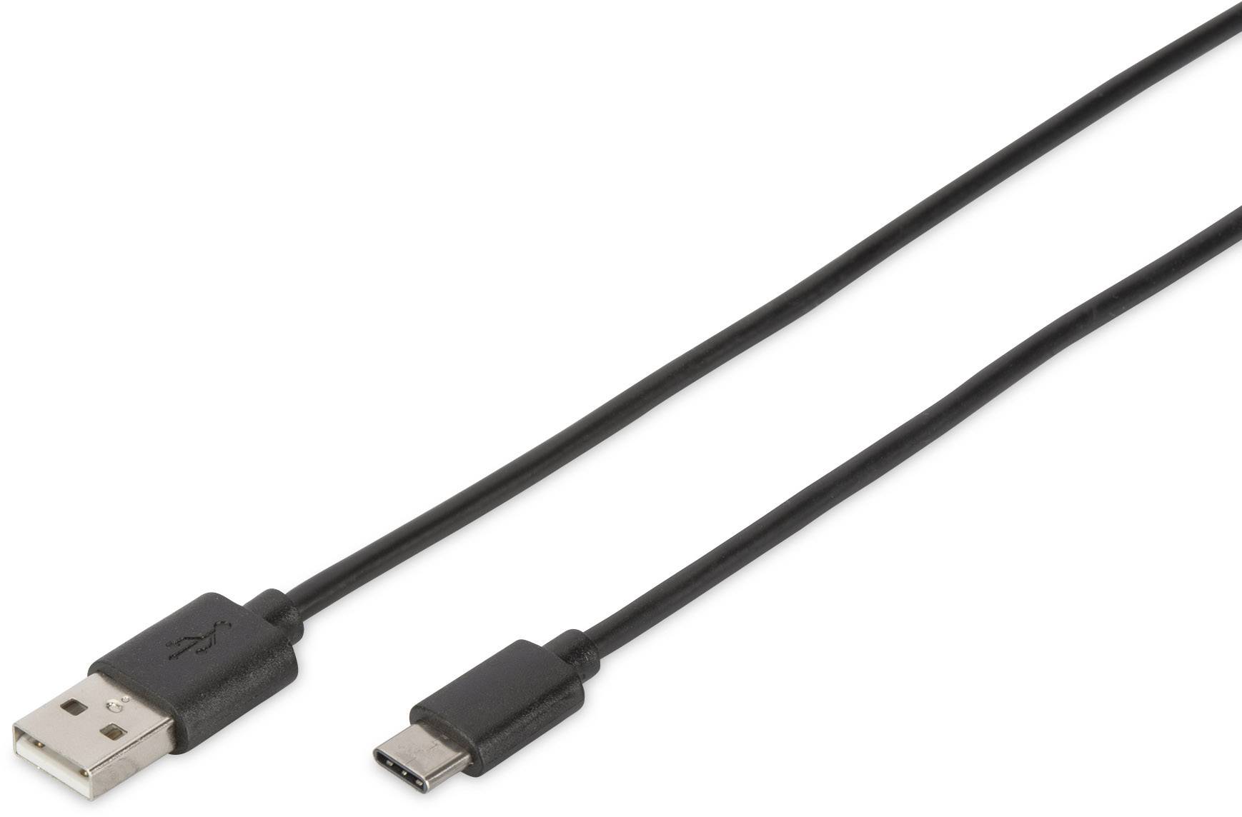 Digitus USB kabel USB 2.0 USB-C ® zástrčka, USB-A zástrčka 1.80 m černá kulatý, oboustranně zapojitelná zástrčka, dvoužilový stíněný DB-300136-018-S
