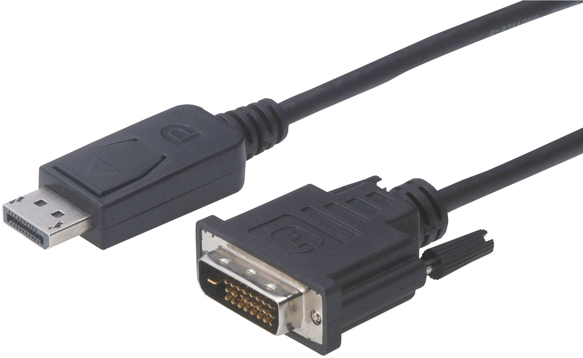 Adaptérový kabel DisplayPort na DVI s černým opláštěním. Používá se pro připojení grafických karet počítače s monitory kompatibilními s DVI.