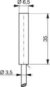 Výkres válcového objektu s rozměry: vnější průměr 6,5 mm, délka 35 mm, vnitřní průměr 3,5 mm.