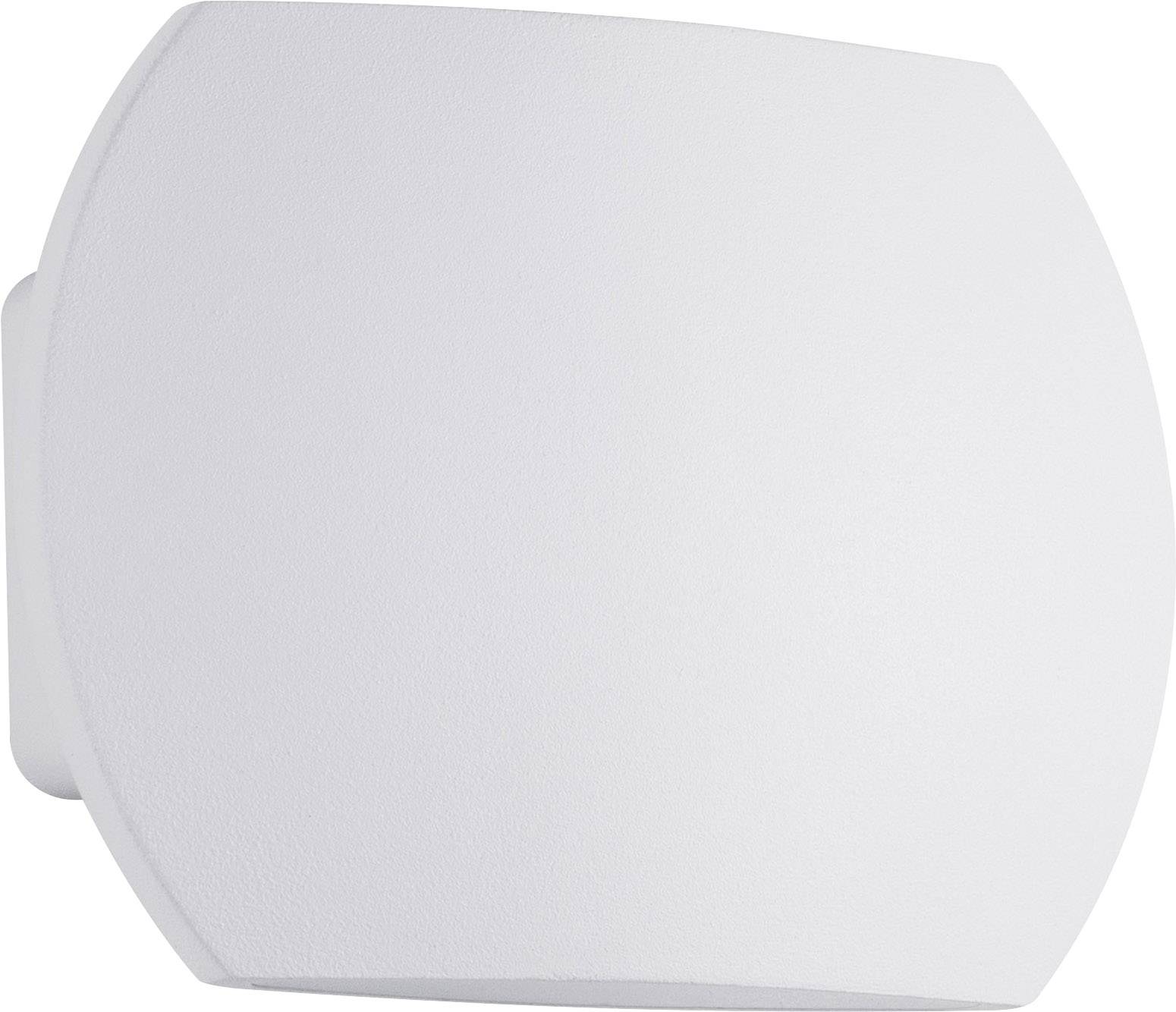 Bílé nástěnné svítidlo se zaoblenými hranami. Vhodné pro moderní interiéry.