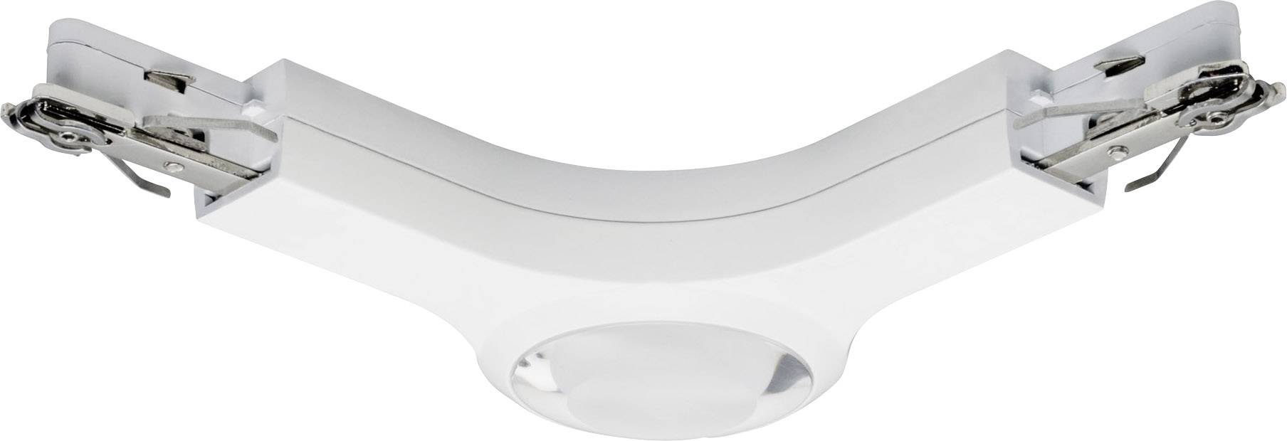Bílá LED lampa s ohnutým designem a dvěma úchyty na koncích, vhodná pro montáž na strop.
