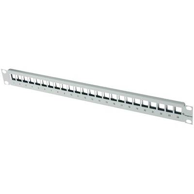 Patch panel se 24 očíslovanými porty, často používaný ke správě síťových připojení v serverovnách nebo datových centrech.