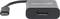 Černý adaptér Manhattan USB-C na DisplayPort. Zobrazuje zásuvku USB-C a zásuvku DisplayPort pro připojení zařízení.
