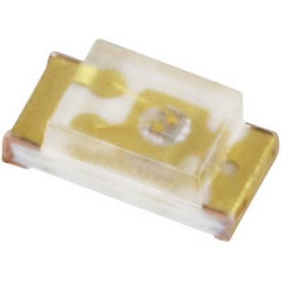 'Detailní záběr malé elektronické součástky, pravděpodobně SMD LED, na zlatavém podkladu.'