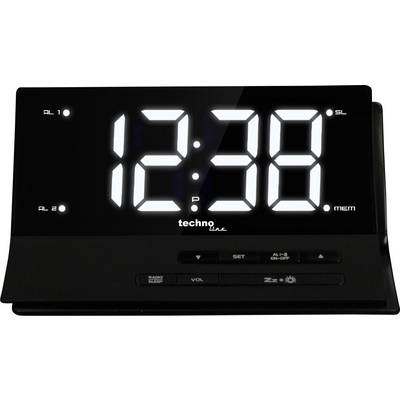 Digitální budík ukazuje čas '12:38'. Na levé straně jsou vidět dvě indikace budíku, 'AL 1' a 'AL 2'.