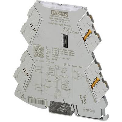 Elektronický modul od Phoenix Contact, model MCR-2-BL-UI-UI-2-6U signalizuje a odděluje vstupní signály, konfigurovatelný přes NFC.