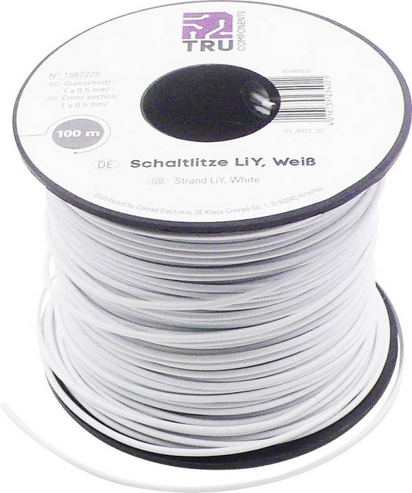 TRU COMPONENTS 1567228 lanko/ licna, LiY, 1 x 0.50 mm², bílá, 100 m