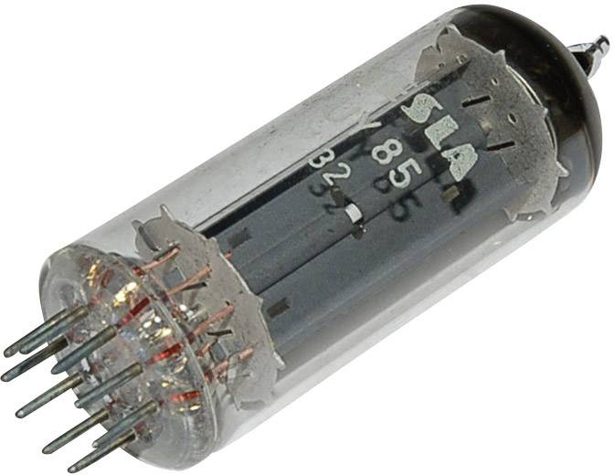 Elektronka s několika kontakty, označená jako '85 32', ukazuje svůj průhledný skleněný kryt a vnitřní komponenty.