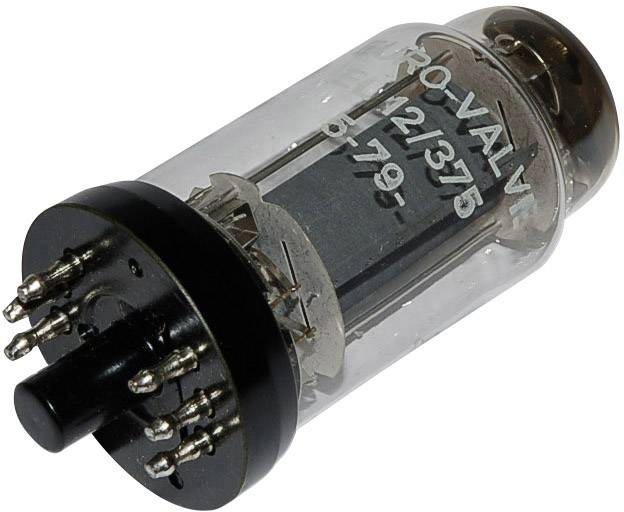Skleněná válcová trubice s kovovými kolíky, označená štítkem 'ECL80' a dalšími informacemi na povrchu. Elektronická součástka pro starší zařízení.