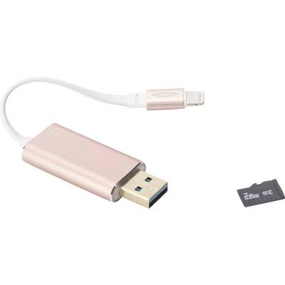 externí čtečka paměťových karet pro iPhone/iPad ednet Smart Memory, USB 3.2 Gen 2 (USB 3.1), Lightning, microSD, růžovoz