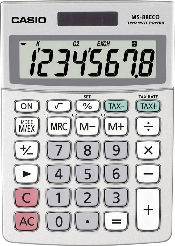 Casio MS-88ECO  stolní kalkulačka, displej (počet míst) 8, solární napájení, na baterii, stříbrná