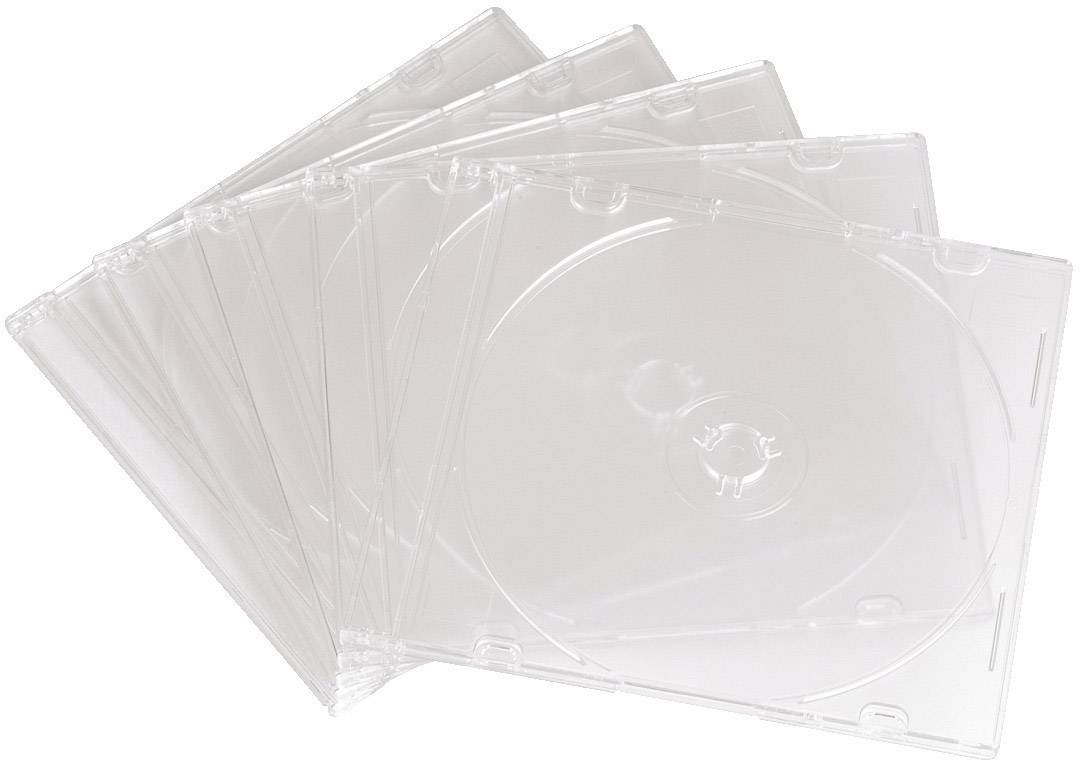 Několik prázdných, průhledných obalů na CD položených přes sebe nezobrazuje žádné lesklé disky.
