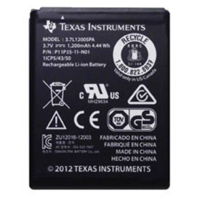 Lithium-iontová baterie od Texas Instruments, model 3.7LI2005PA, 3,7V, 1200mAh, vyrobeno v Číně, obsahuje recyklační symboly.