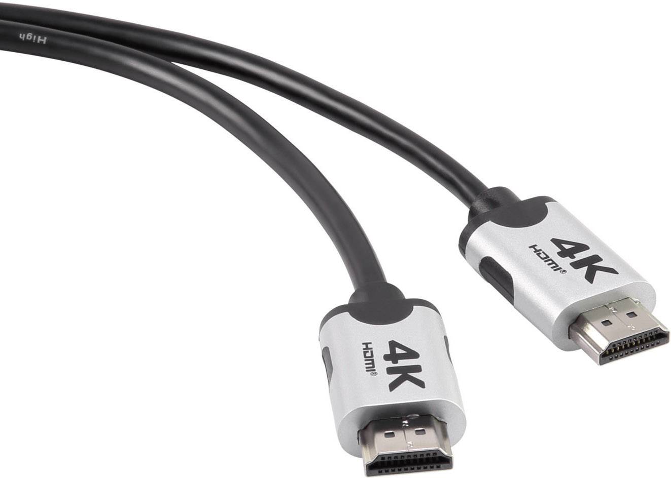 Dva černé HDMI kabely se stříbrnými konektory, které jsou označeny štítkem '4K'.