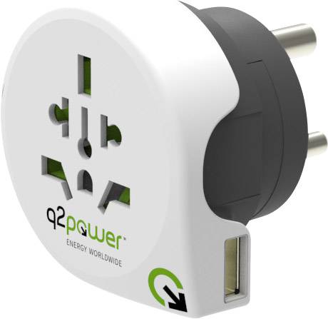 Q2 Power 1.100250 cestovní adaptér Welt nach Indien mit USB