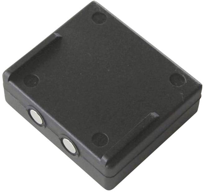 Černé, obdélníkové elektronické zařízení se dvěma kulatými magnety na jedné straně.