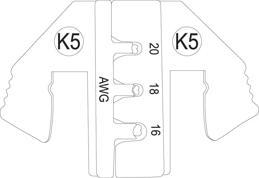 Kleště na krimpování s vyznačením pro vodiče 20, 18 a 16 AWG, vhodné pro kabelové lisované spoje.