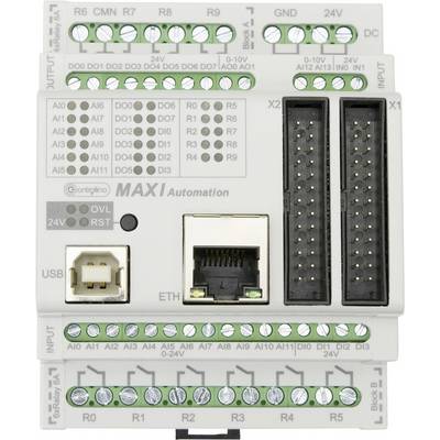 Programovatelný automatizační kontrolér s více vstupy a rozhraními pro zapojení a řízení.