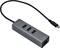Šedý USB-C hub se třemi modrými USB 3.0 porty a jedním ethernetovým portem.
