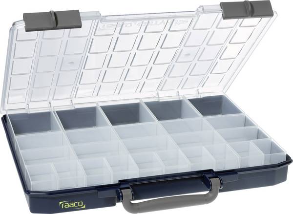 raaco CarryLite 55 5x10-25/2 kufřík na součástky (d x š x v) 330 x 415 x 57 mm přihrádek: 25 pevné rozčlenění Box Obsah 1 ks