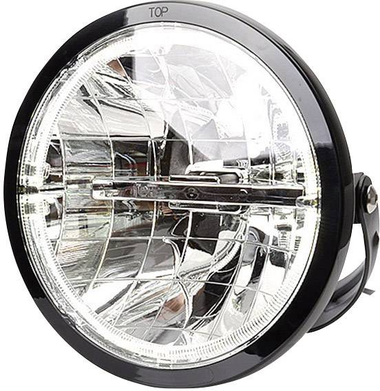 Kulatý reflektor s reflexní plochou, černým tělem, označený nápisem 'TOP' nahoře pro správnou orientaci.