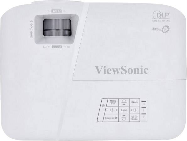 Projektor pohledem shora, značky ViewSonic, zobrazuje tlačítka jako Menu, Enter a Barevný režim pro ovládací možnosti.