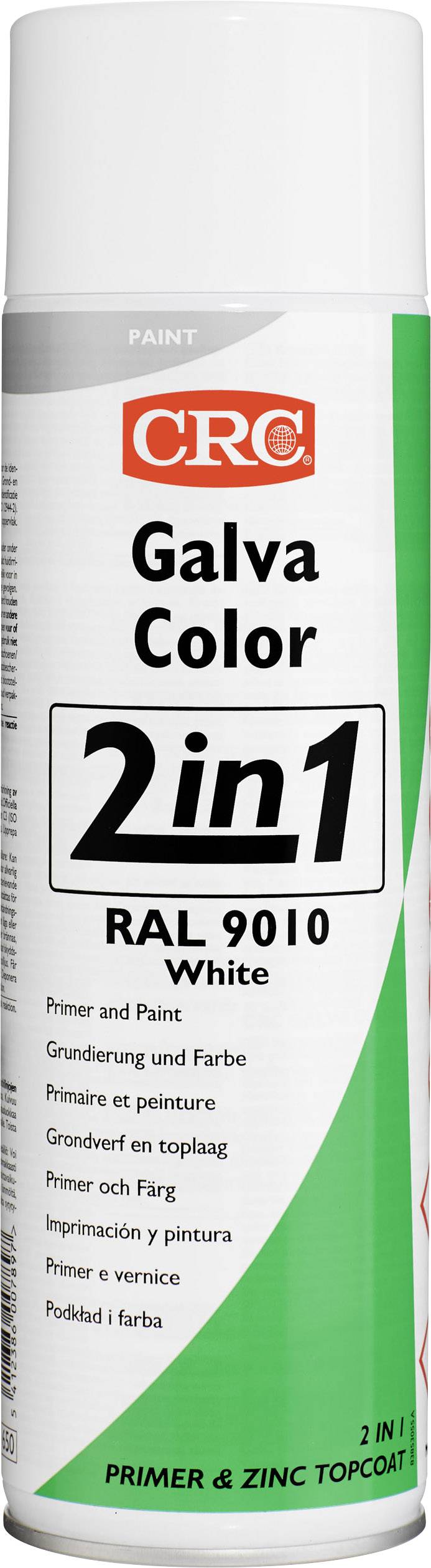 Sprej 'CRC Galva Color 2 v 1' RAL 9010 bílá, základní nátěr a barva, pro ochranu kovů.