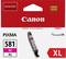 Canon PIXMA inkoustová cartridge 581 M XL v červeno-bílém obalu. Logo ChromaLife100 viditelné. Vhodná pro barevné tiskárny.
