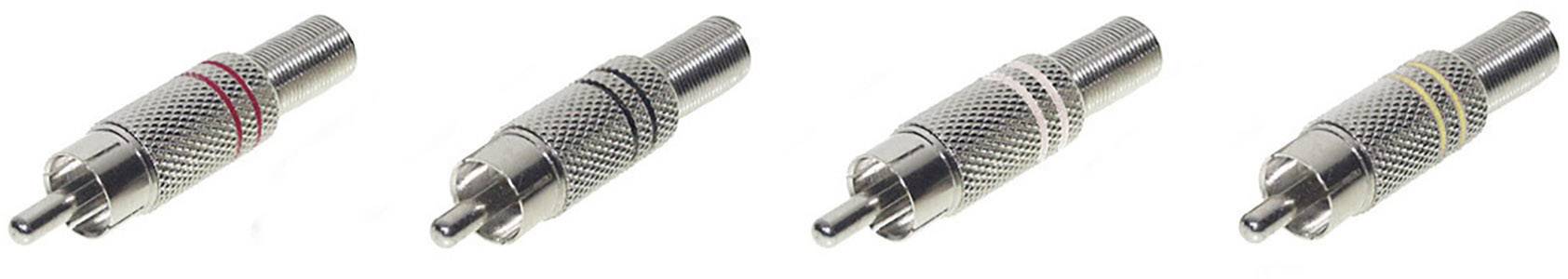 TRU COMPONENTS 1601058 cinch konektor zástrčka, rovná Pólů: 2 mono červená, černá, žlutá, bílá 4 ks