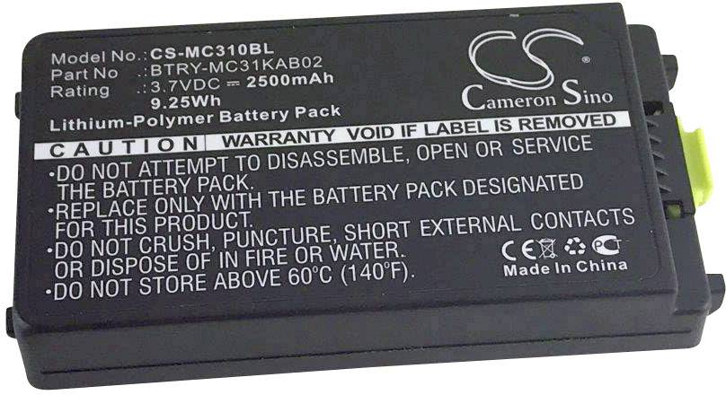 Lithium-polymerový akumulátor: Modelové číslo CS-MC310BL, 3,7 V, 2500 mAh, 9,25 Wh. Varování: Používejte při vyšších teplotách.