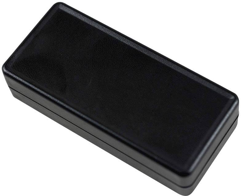 Černý plastový obdélníkový box, uzavřený, na neutrálním pozadí.