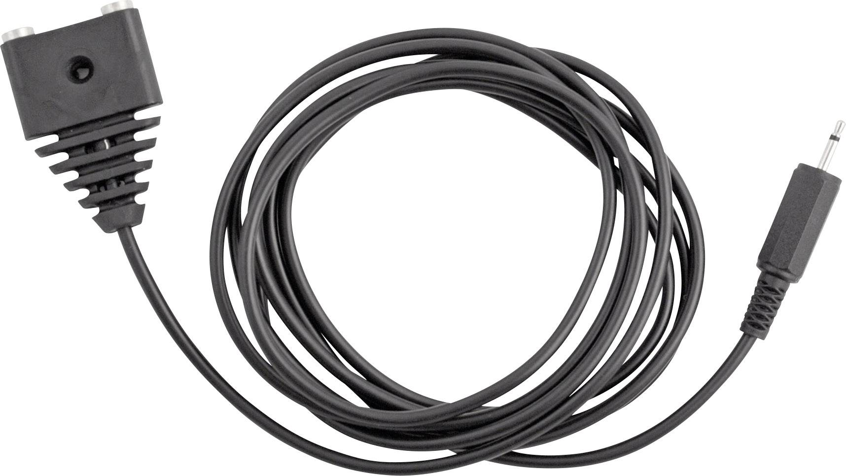 Černý propletený audio kabel se dvěma 3,5mm konektory, vhodný pro připojení audiovzařízení.