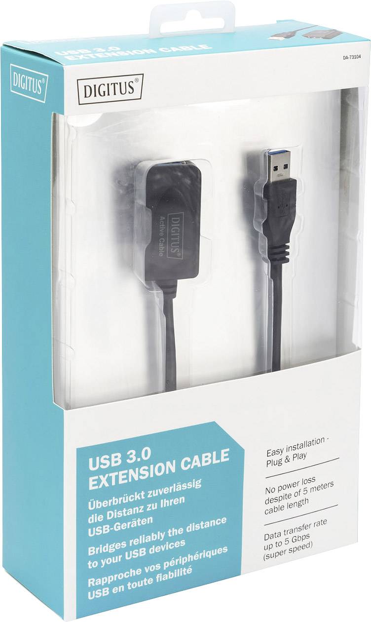 USB 3.0 prodlužovací kabel v balení. Usnadňuje instalaci a nabízí spolehlivé připojení. Vhodný pro USB zařízení.