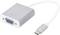 Stříbrný adaptér s VGA konektorem na USB-C, vhodný pro připojení starších monitorů k moderním laptopům.