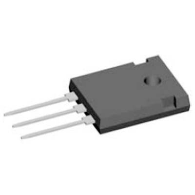 Černá, obdélníková elektronická součástka se třemi stříbrnými kontaktními vývody, která se používá jako výkonový tranzistor.