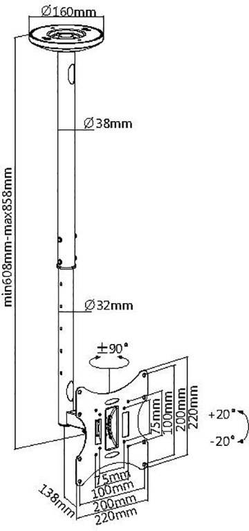 My Wall HL 4-2 WL TV stropní držák 58,4 cm (23") - 106,7 cm (42") odnímatelný, naklápěcí, nakláněcí, stropní držák-2