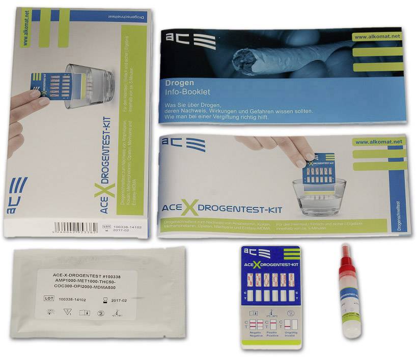 ACE Kit X 100338 sada testeru drog z moči, ze stěru Testovatelné drogy=amfetamin, MDMA, metamfetamin, opiáty