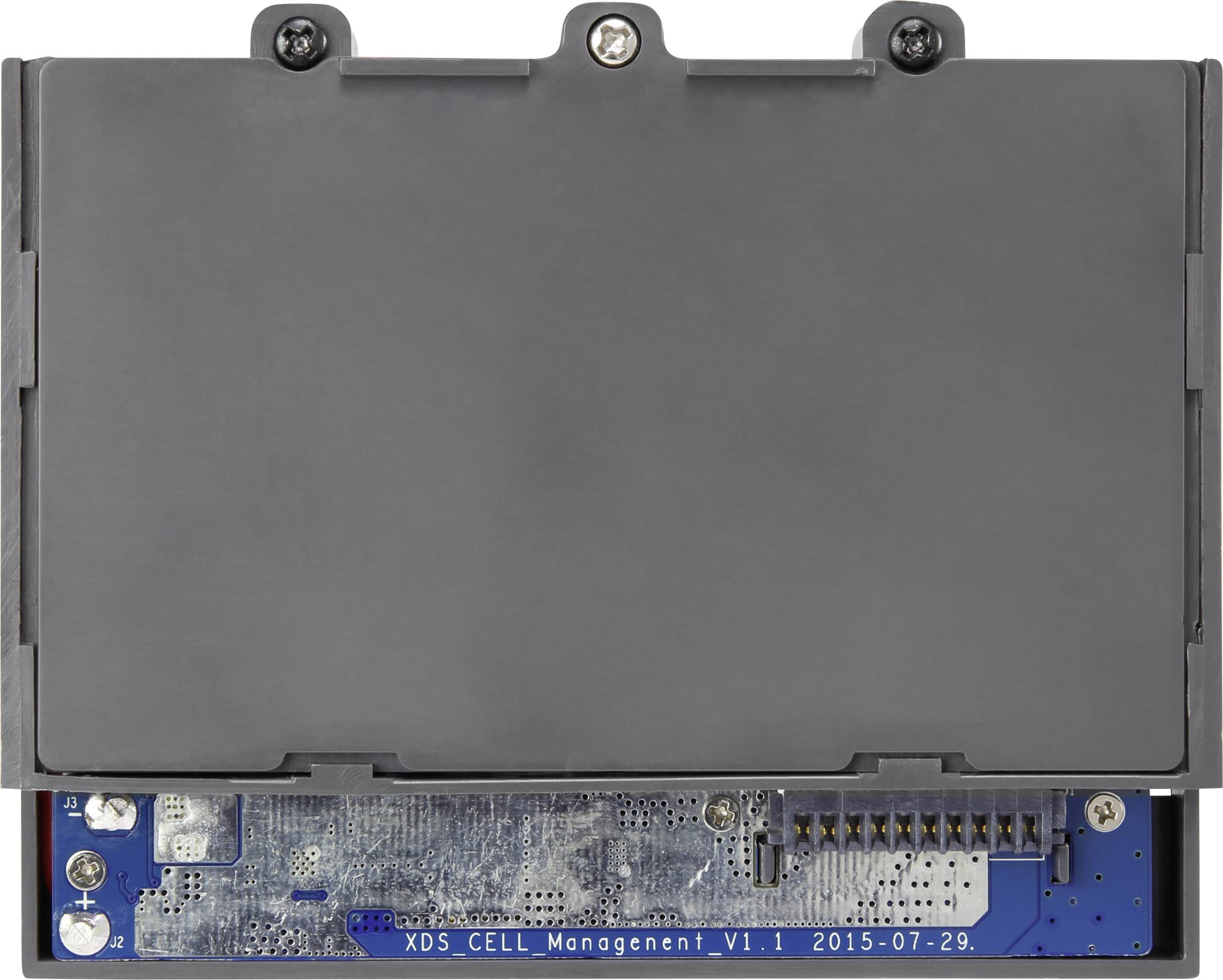 Elektronická řídicí jednotka s modrou deskou plošných spojů a konektory na spodní straně. Nápis: 'XDS CELL Management V1.1 2015-07-29'.