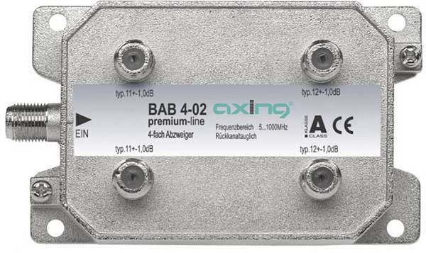 Axing BAB 4-02 odbočka TV kabelu čtyřnásobný 5 - 40 Mhz, 40 - 470 MHz, 470 - 862 MHz, 862 - 1006 MHz