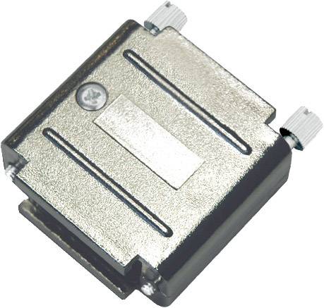 Kovový adaptérový konektor se dvěma šroubovými spoji, používaný pro elektrické připojení.