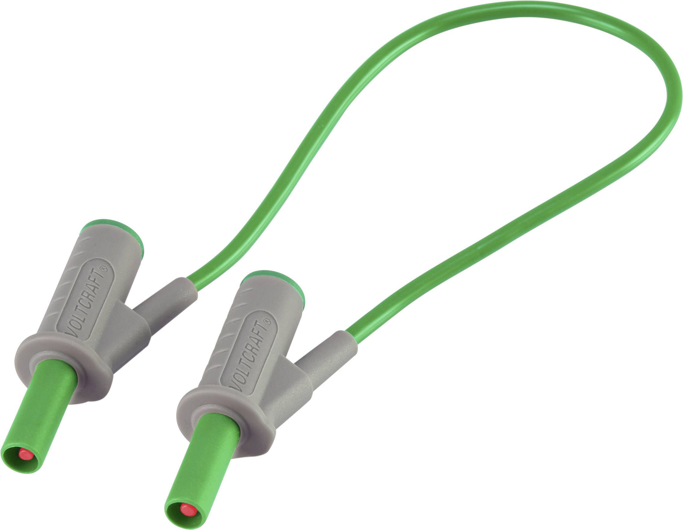 Zelený kabel se dvěma šedými konektory, používaný pro elektrické připojení.