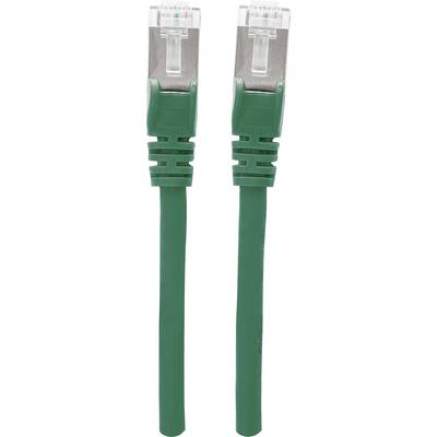 Zelený ethernetový kabel se dvěma konektory RJ45, který se používá pro připojení síťových zařízení.